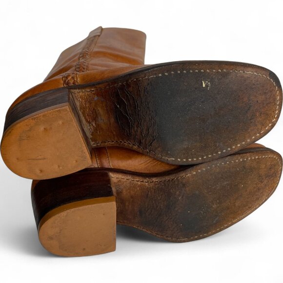 Vintage Carmel Brown Tall Leather Campus Boots Women's 8.5 D - Picture 13 of 14